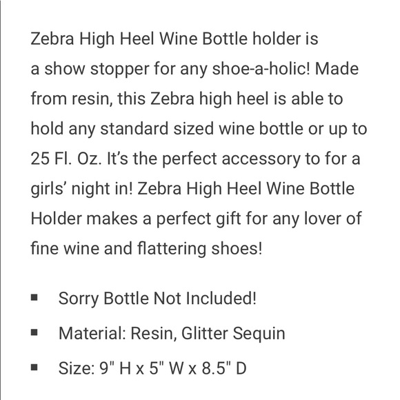 Zebra High Heel Wine Bottle Holder - Picture 5 of 7